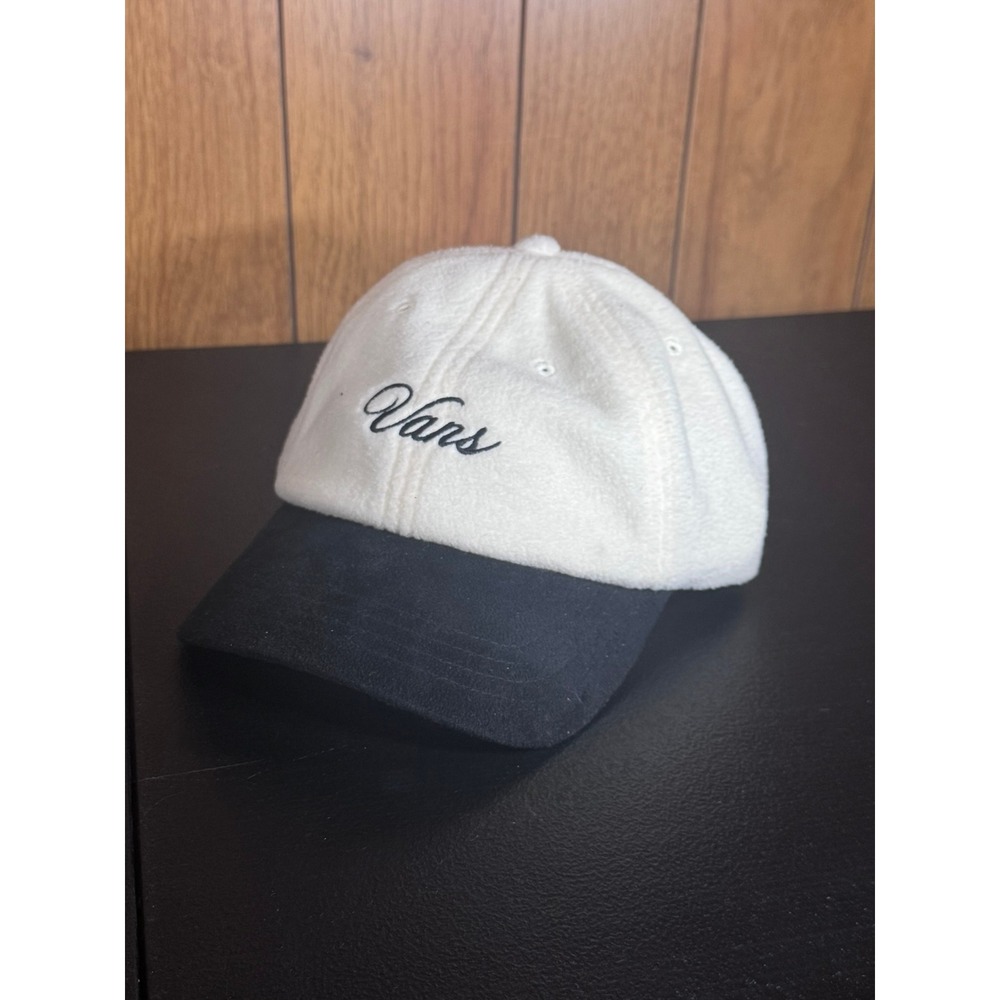 Vans Script Curved Bill Hat White Fleece Black Brim Strapback VN000HS4FS8 OS
